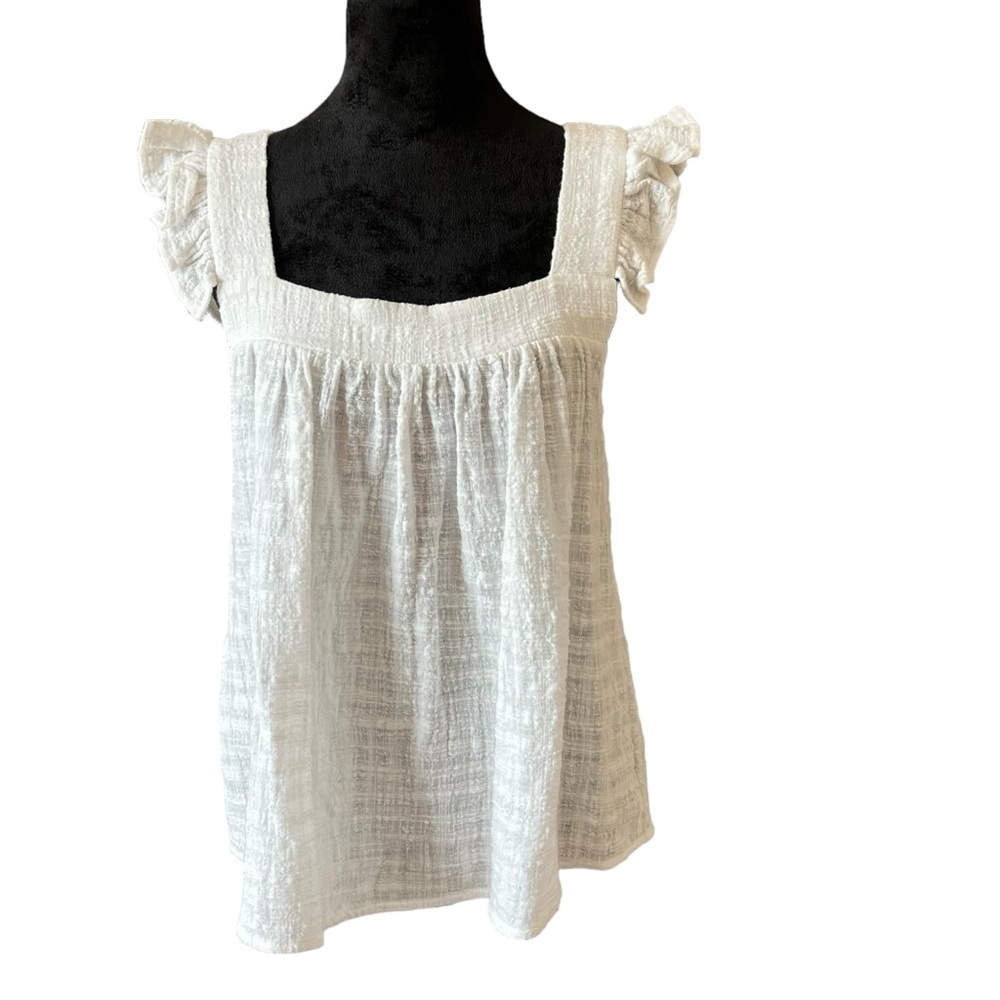 Lumiere Women's Cream Square Neck Ruffled Wide Strap Tank Top Size S